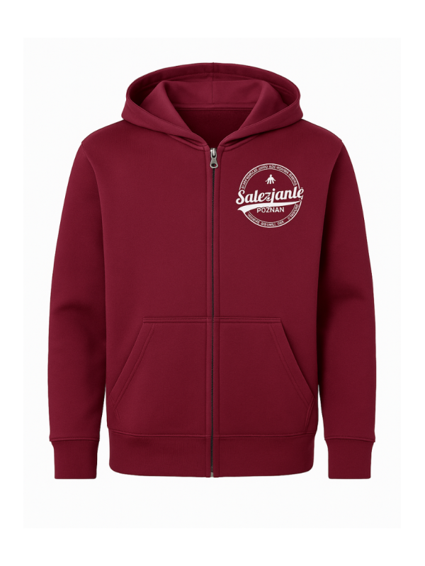 Bluza dziecięca rozpinana w kolorze bordowym z logo szkoły